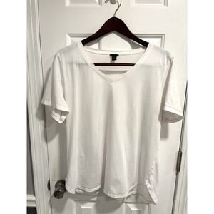 Women's Ann Taylor V-Neck Short Sleeve Tee White Size XXL 100% Cotton